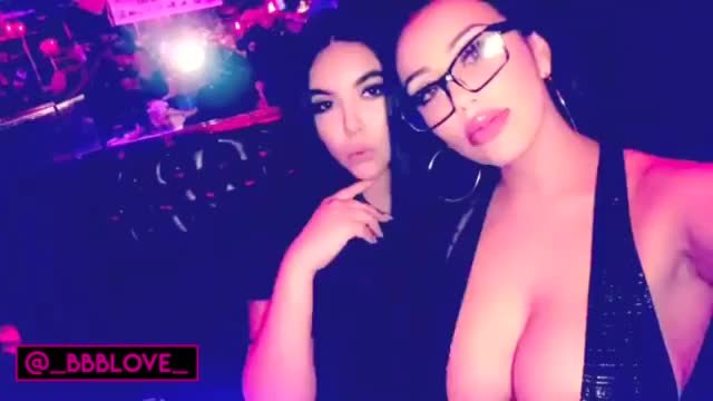 Dumb bimbo showcasing her huge fake tits at the club and letting herself get gro